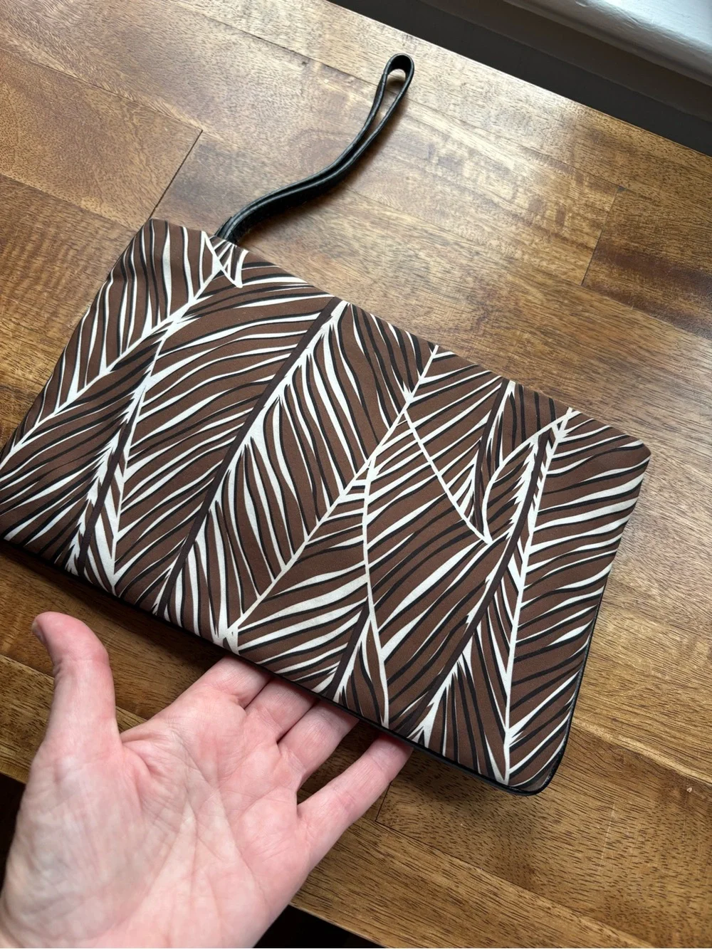 Vera Bradley Brown, White & Black Palm-Print Wristlet Clutch